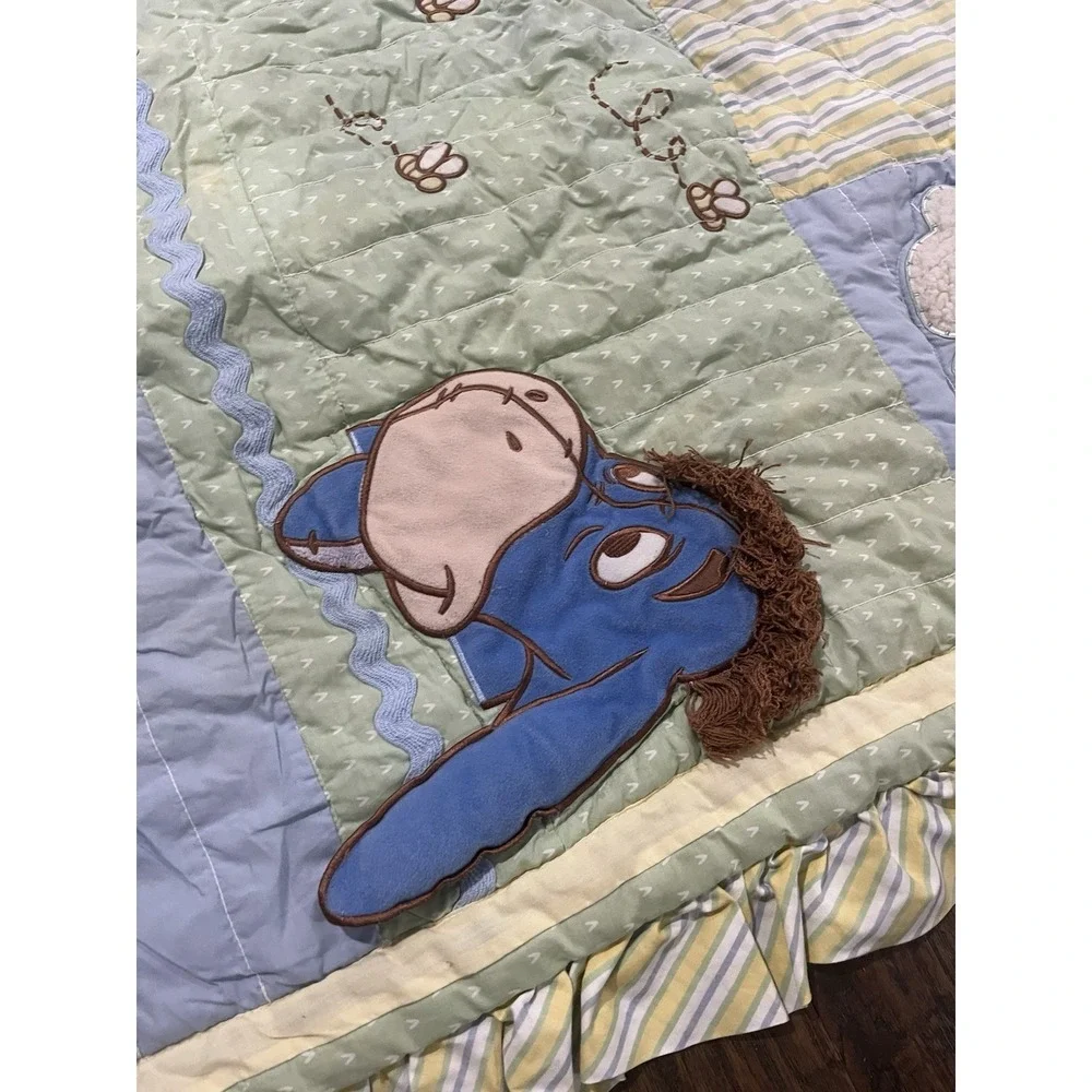 Vtg Winnie The Pooh Disney Baby Comforter Crown Craft Reversible‎ Ruffle 36x48